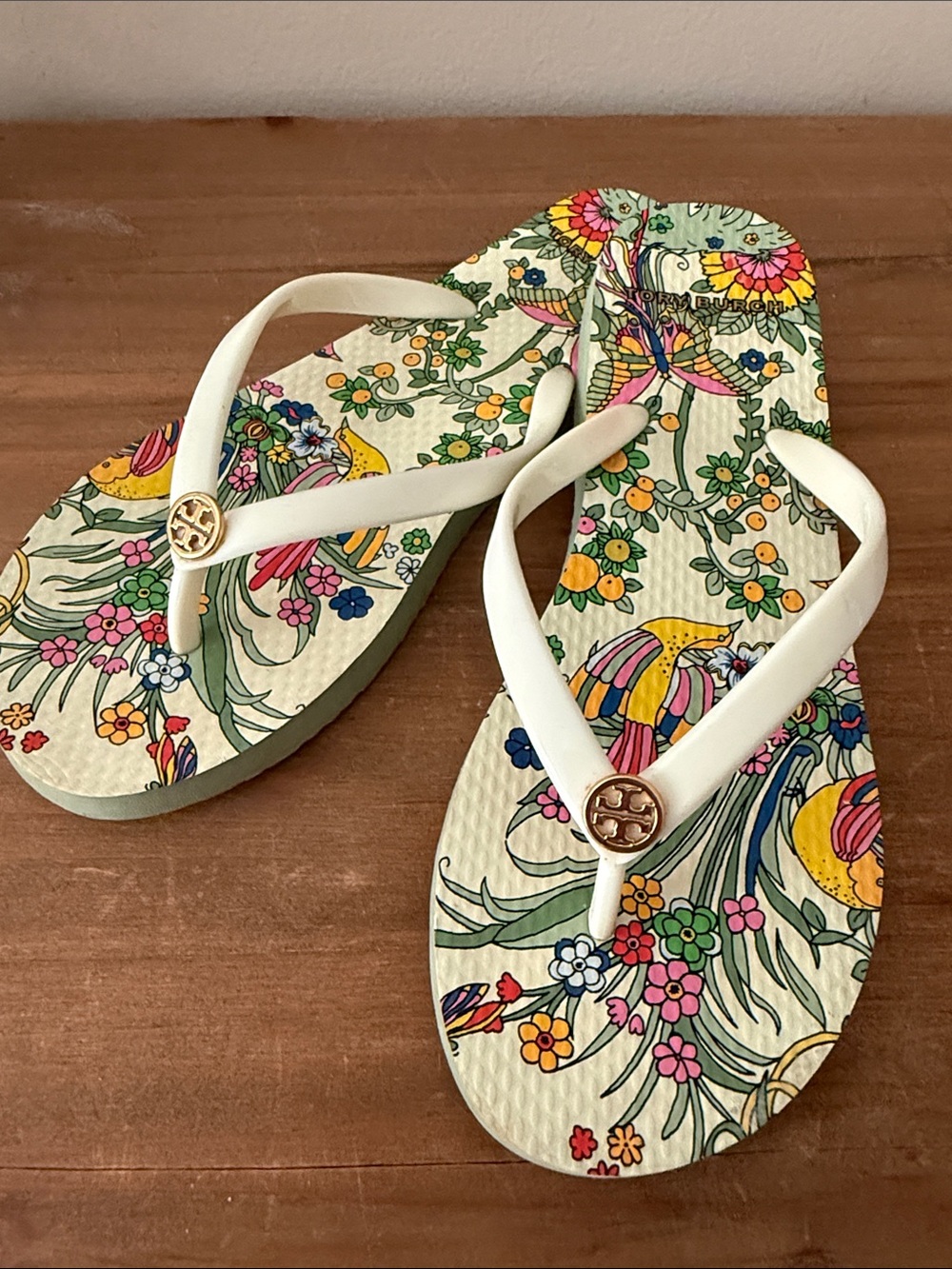 Tory Burch Floral Ivory Flip Flop Sandals